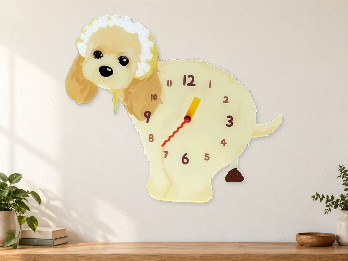 American Cocker Spaniel Wall Clock with Swinging Poop Pendulum in a supplementary room styling scene