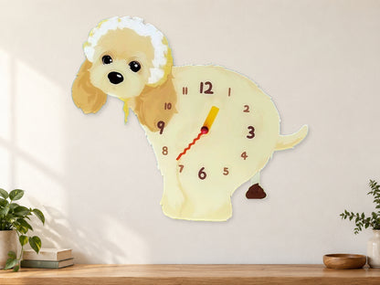 American Cocker Spaniel Wall Clock with Swinging Poop Pendulum in a supplementary room styling scene