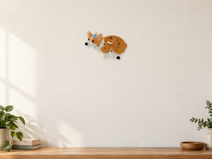 Bicolor Corgi Wall Clock with Swinging Poop Pendulum in a supplementary room styling scene