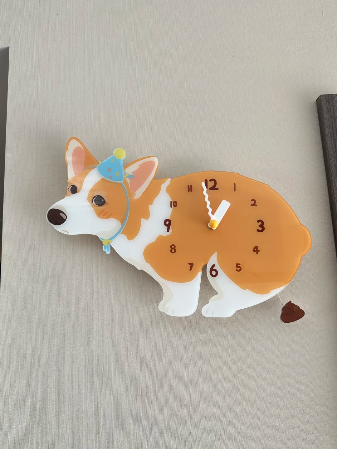Bicolor Corgi Wall Clock with Swinging Poop Pendulum additional product view