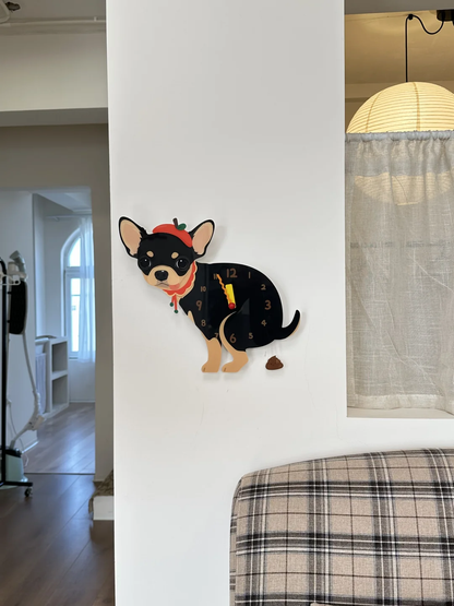 Black and Tan Chihuahua Wall Clock with Swinging Poop Pendulum additional product view