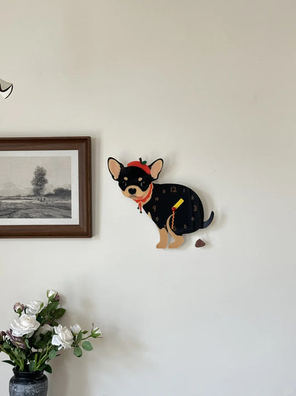 Black and Tan Chihuahua Wall Clock with Swinging Poop Pendulum additional product view