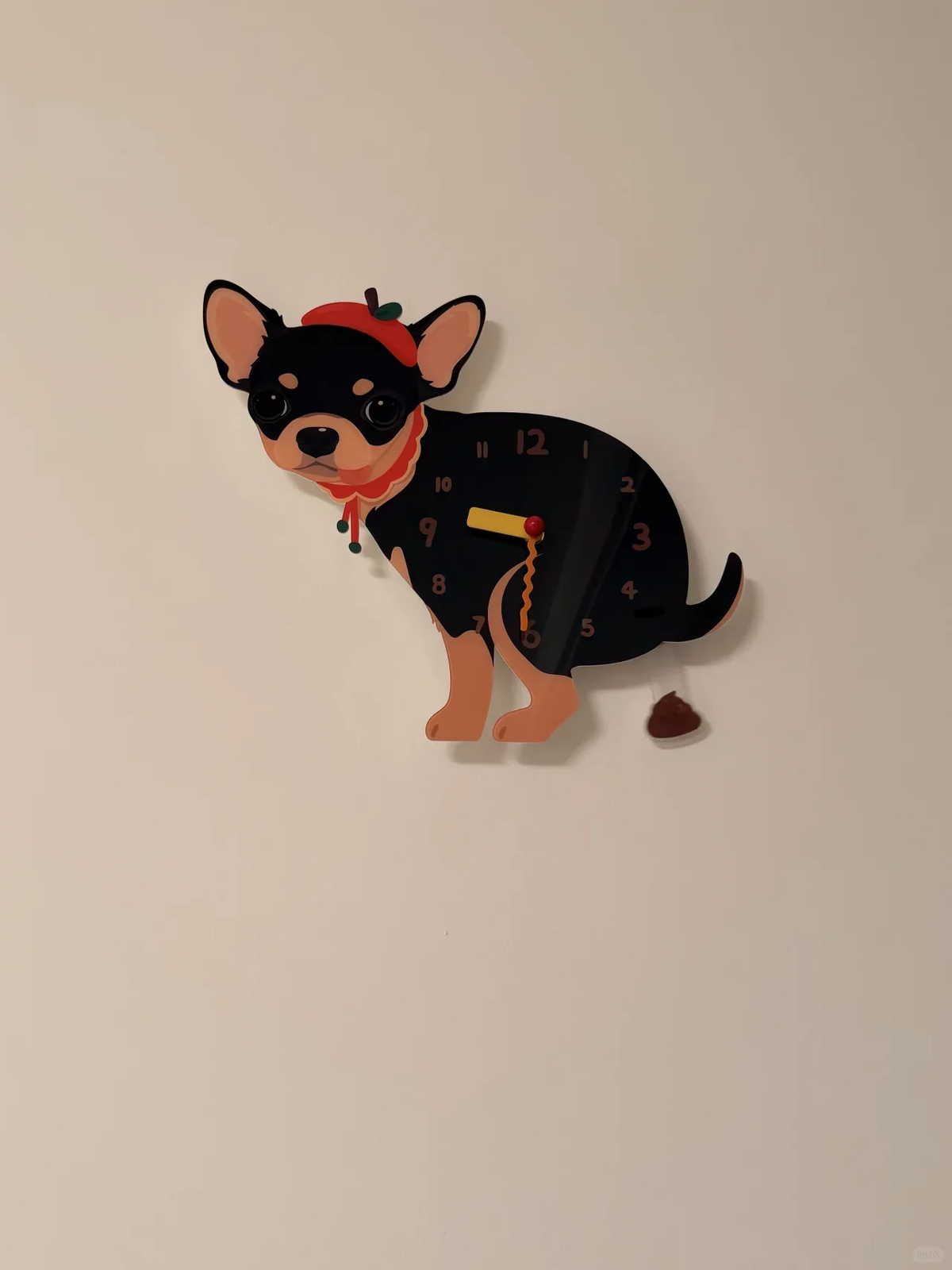 Black and Tan Chihuahua Wall Clock with Swinging Poop Pendulum additional product view