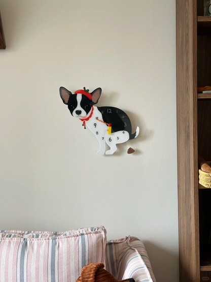 Black and White Chihuahua Wall Clock with Swinging Poop Pendulum additional product view