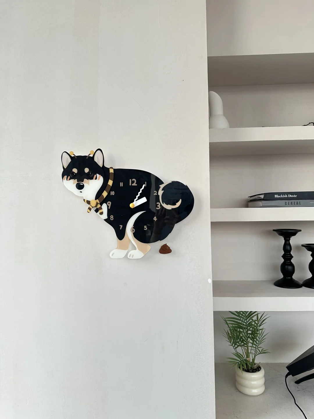 Black Shiba Inu Wall Clock with Swinging Poop Pendulum additional product view
