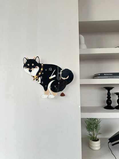 Black Shiba Inu Wall Clock with Swinging Poop Pendulum additional product view