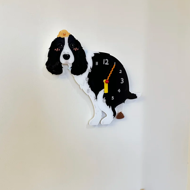 Black Springer Spaniel Wall Clock with Swinging Poop Pendulum additional product detail