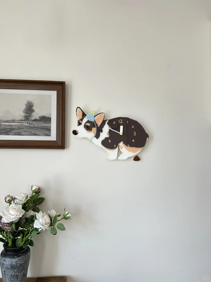Black-Faced Tricolor Corgi Wall Clock with Swinging Poop Pendulum additional product view
