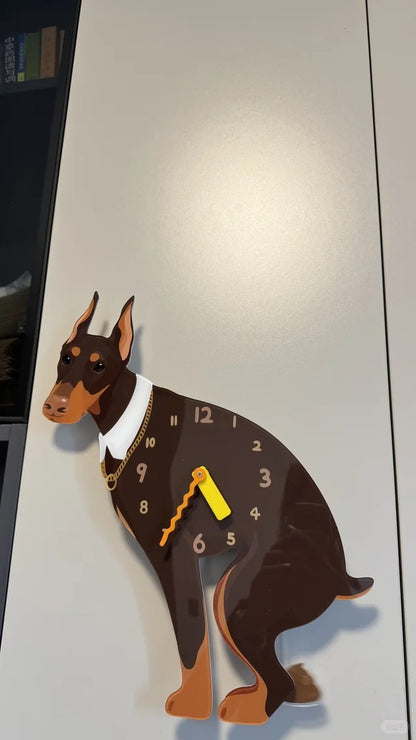 Brown Doberman Wall Clock with Swinging Poop Pendulum additional product view