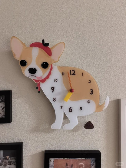 Cream Chihuahua Wall Clock with Swinging Poop Pendulum additional product view