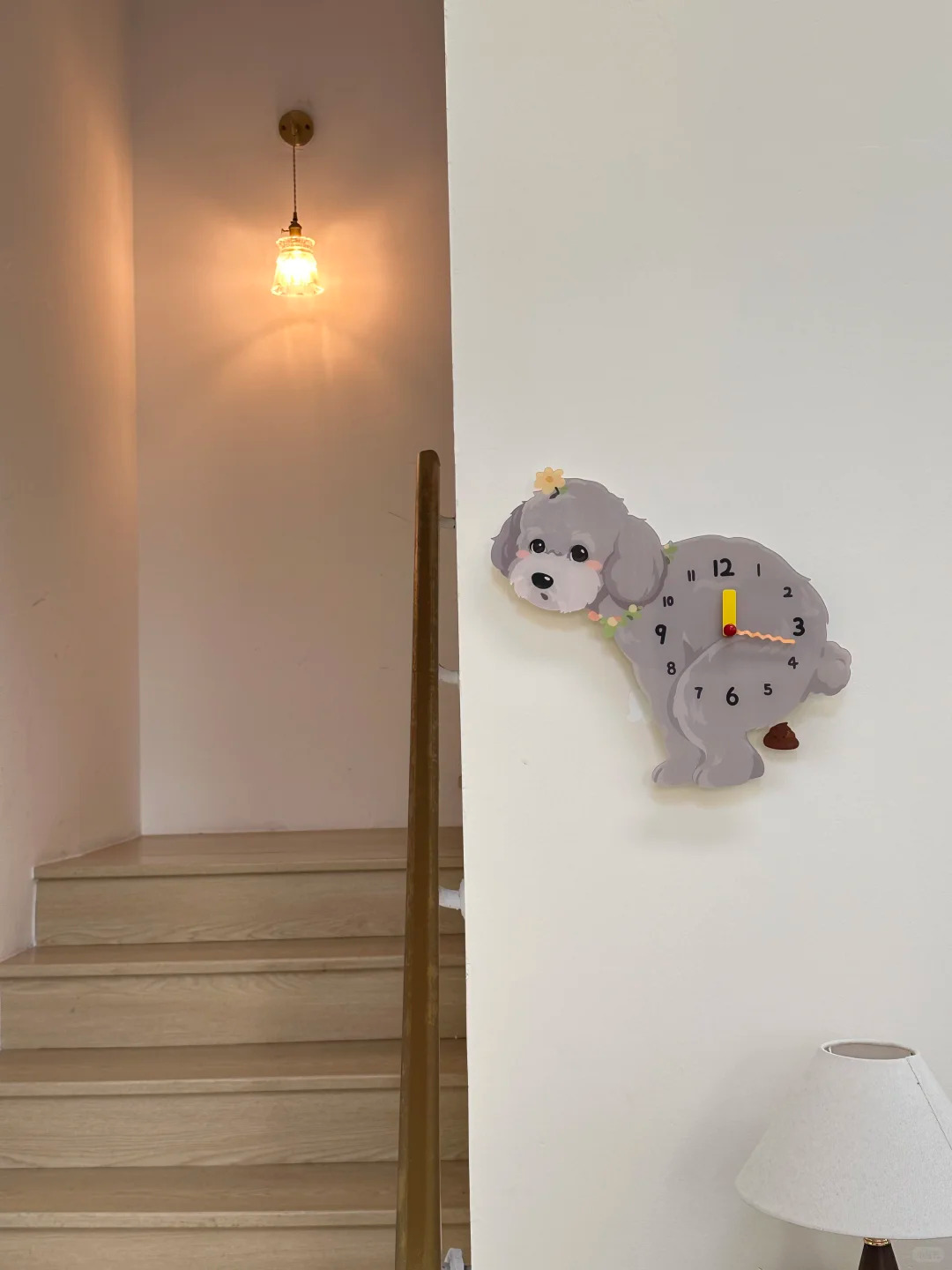 Gray Teddy Poodle Wall Clock with Swinging Poop Pendulum additional product view
