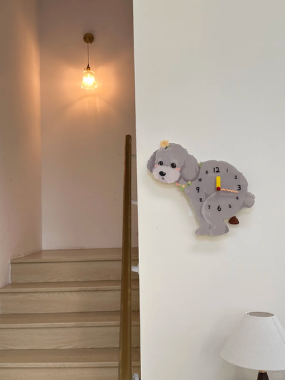 Gray Teddy Poodle Wall Clock with Swinging Poop Pendulum additional product view