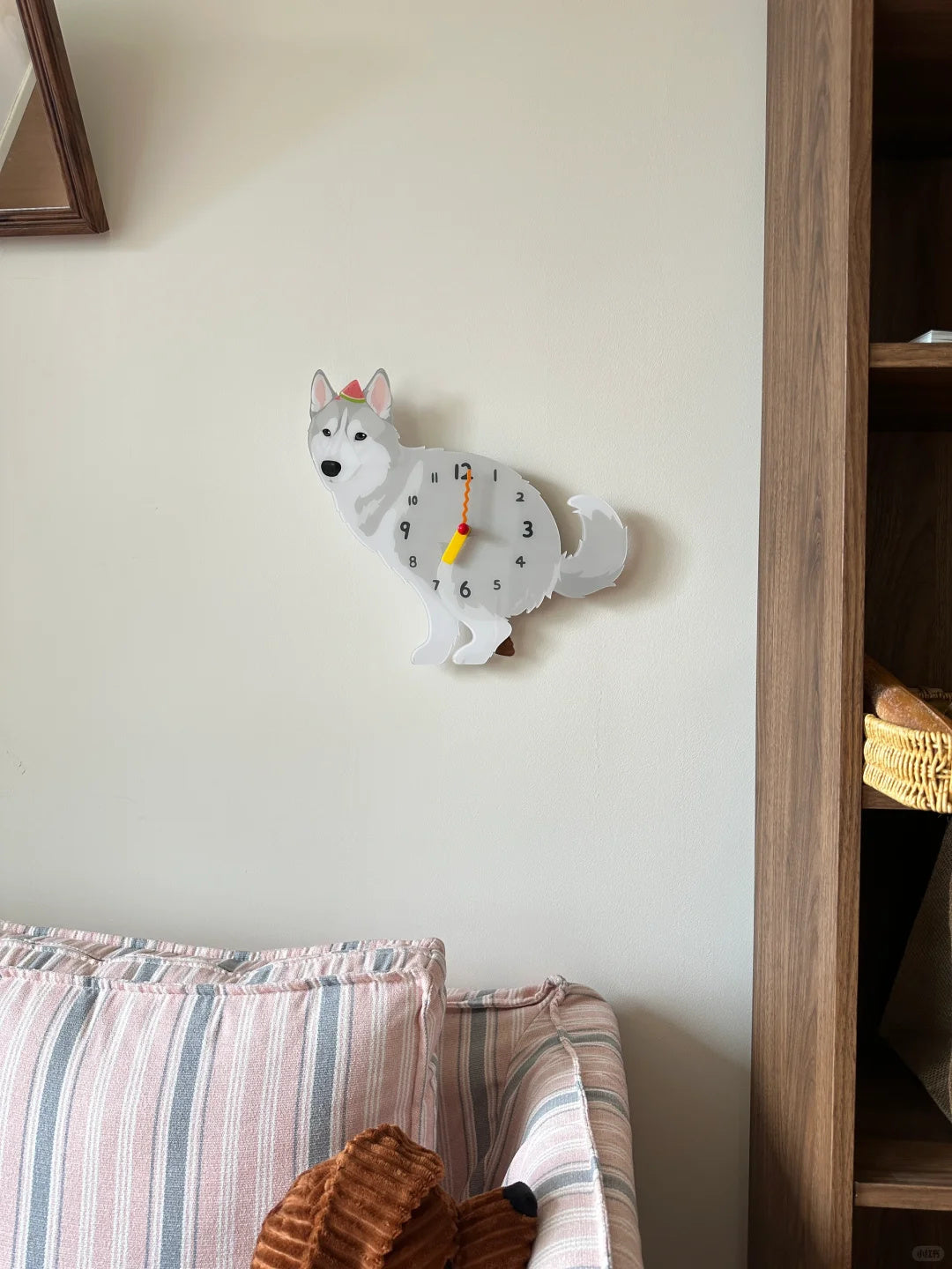 Gray Husky Wall Clock with Swinging Poop Pendulum additional product view