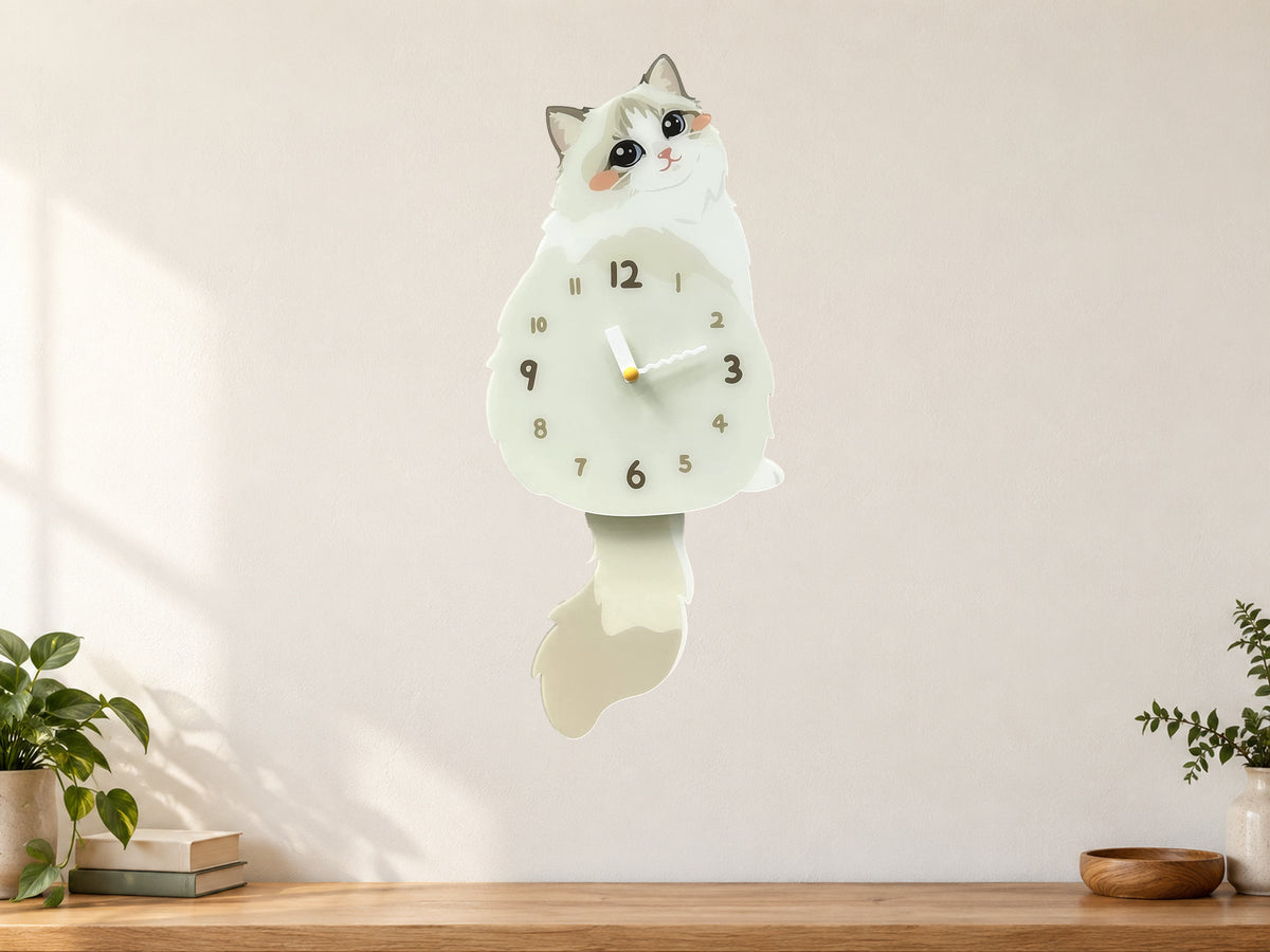 Ragdoll Cat Swinging Tail Wall Clock in a supplementary room styling scene