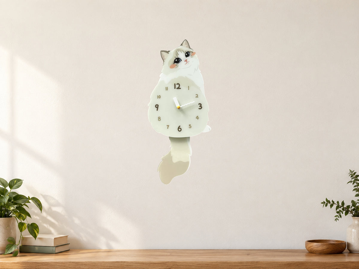 Ragdoll Cat Swinging Tail Wall Clock in a supplementary room styling scene