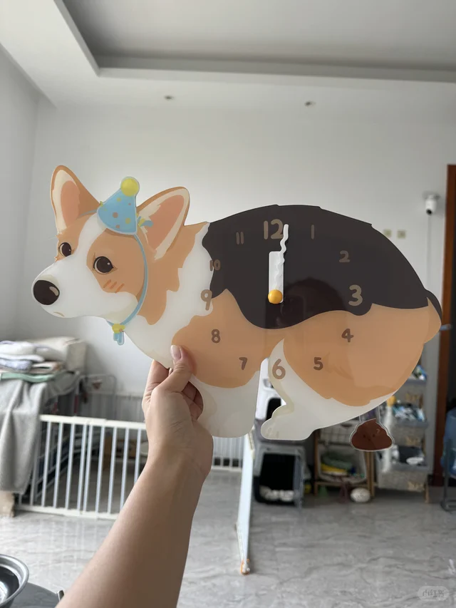 Tricolor Corgi Wall Clock with Swinging Poop Pendulum original product detail image