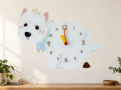 West Highland White Terrier Wall Clock with Swinging Poop Pendulum in a supplementary room styling scene