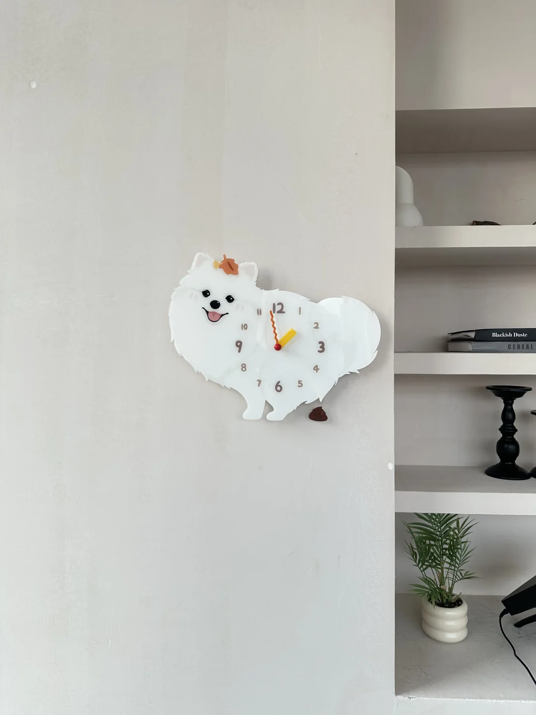White Pomeranian Wall Clock with Swinging Poop Pendulum original product photograph