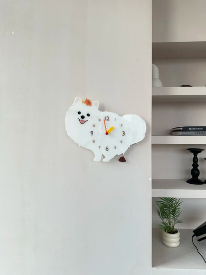 White Pomeranian Wall Clock with Swinging Poop Pendulum original product photograph
