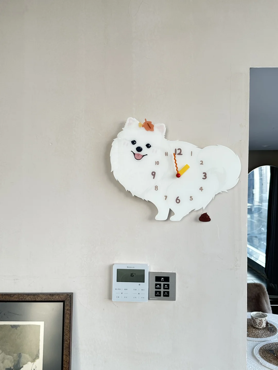 White Pomeranian Wall Clock with Swinging Poop Pendulum original product photograph
