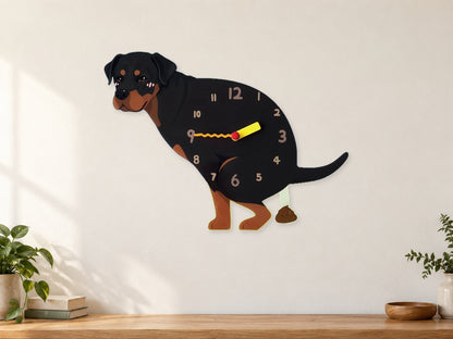Rottweiler Wall Clock with Swinging Poop Pendulum in a supplementary room styling scene