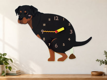 Rottweiler Wall Clock with Swinging Poop Pendulum in a supplementary room styling scene