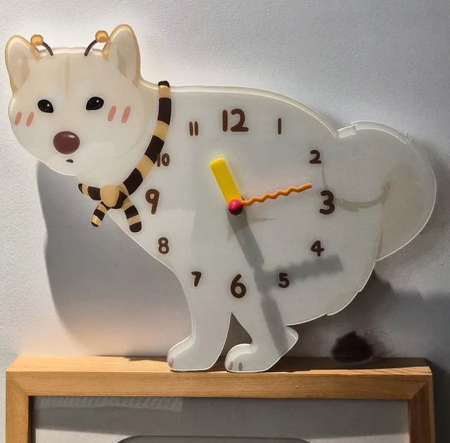 White Shiba Inu Wall Clock with Swinging Poop Pendulum original product detail image