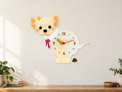 Yorkshire Terrier Wall Clock with Swinging Poop Pendulum in a supplementary room styling scene