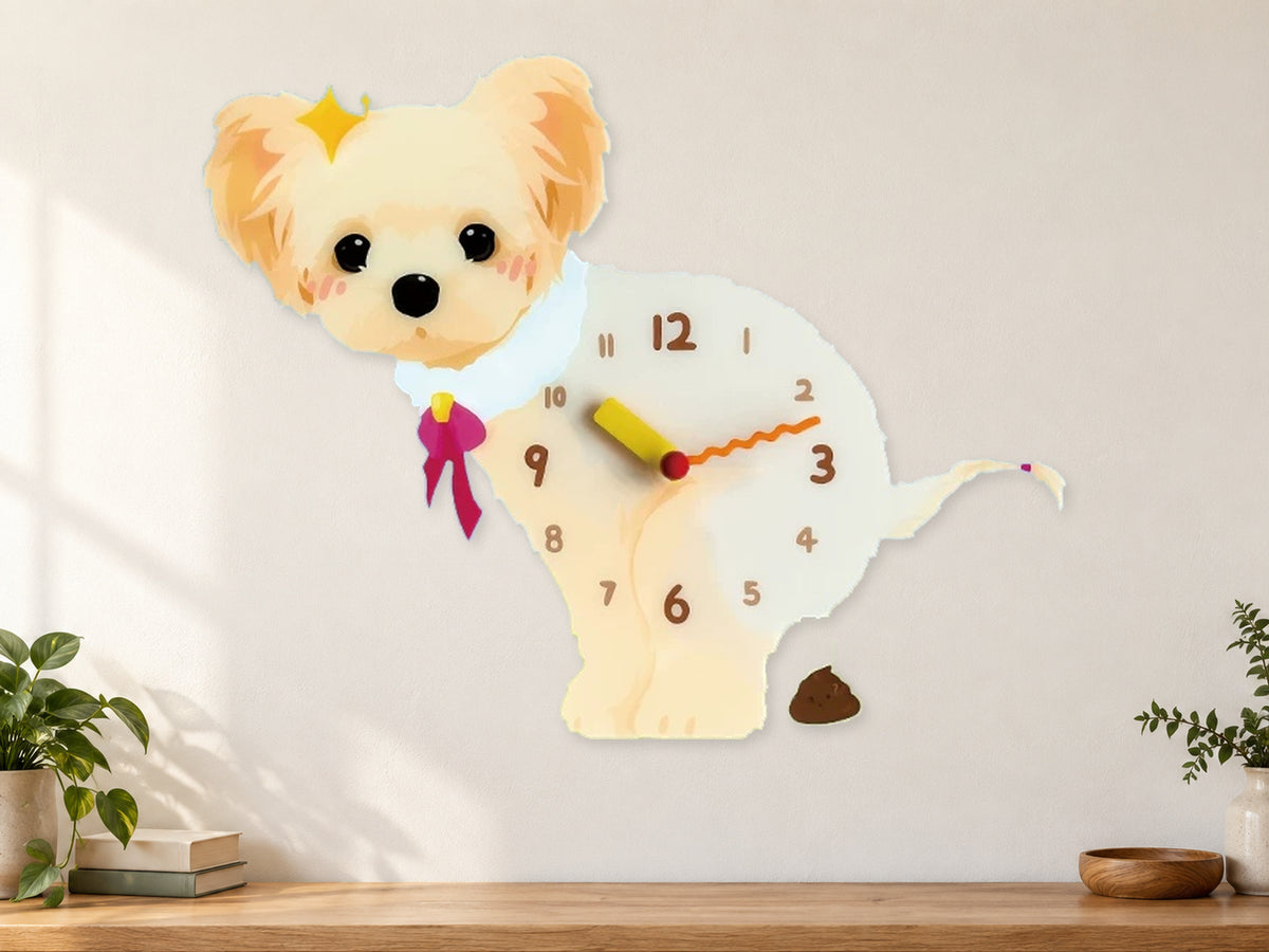 Yorkshire Terrier Wall Clock with Swinging Poop Pendulum in a supplementary room styling scene