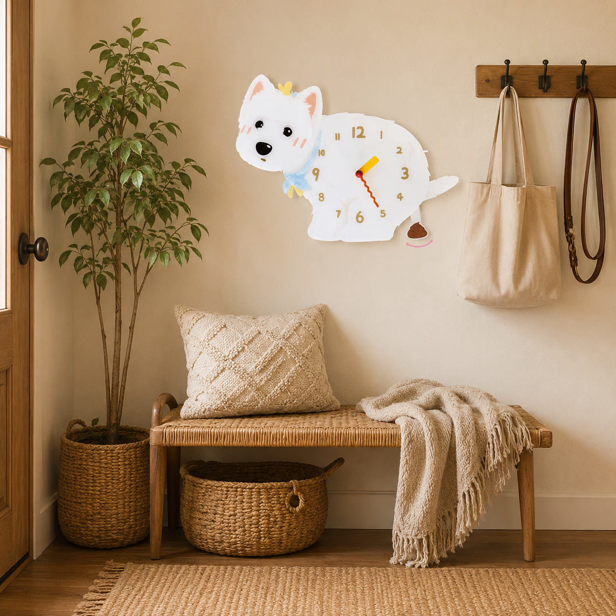 Westie dog lover gift wall clock with swinging poop pendulum home decor
