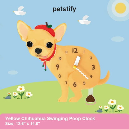 Yellow Chihuahua swinging poop pendulum wall clock product image