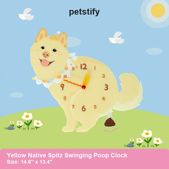 Yellow Native Spitz Wall Clock with Swinging Poop Pendulum acrylic clock cutout