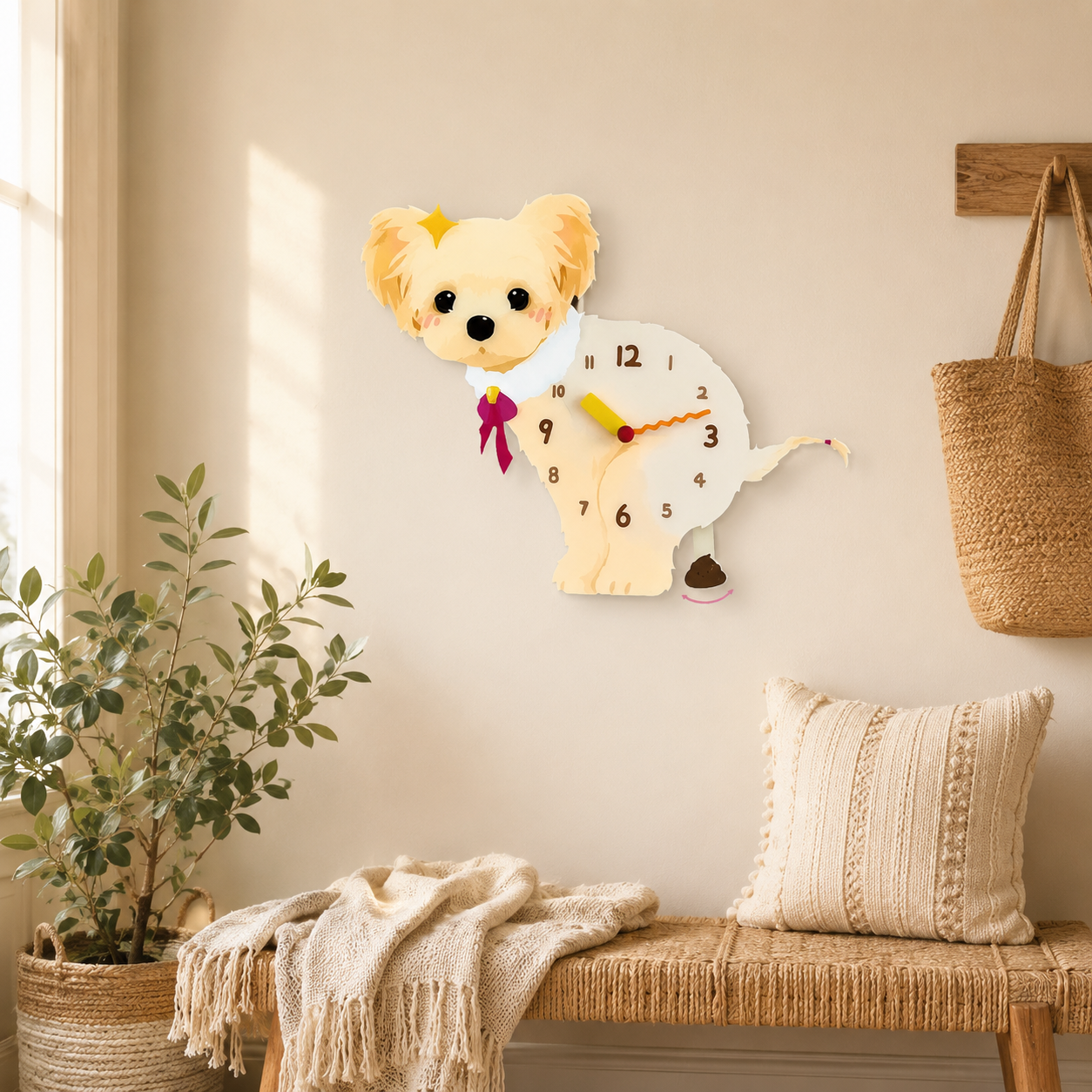 Yorkshire Terrier wall clock with swinging poop pendulum lifestyle scene 2