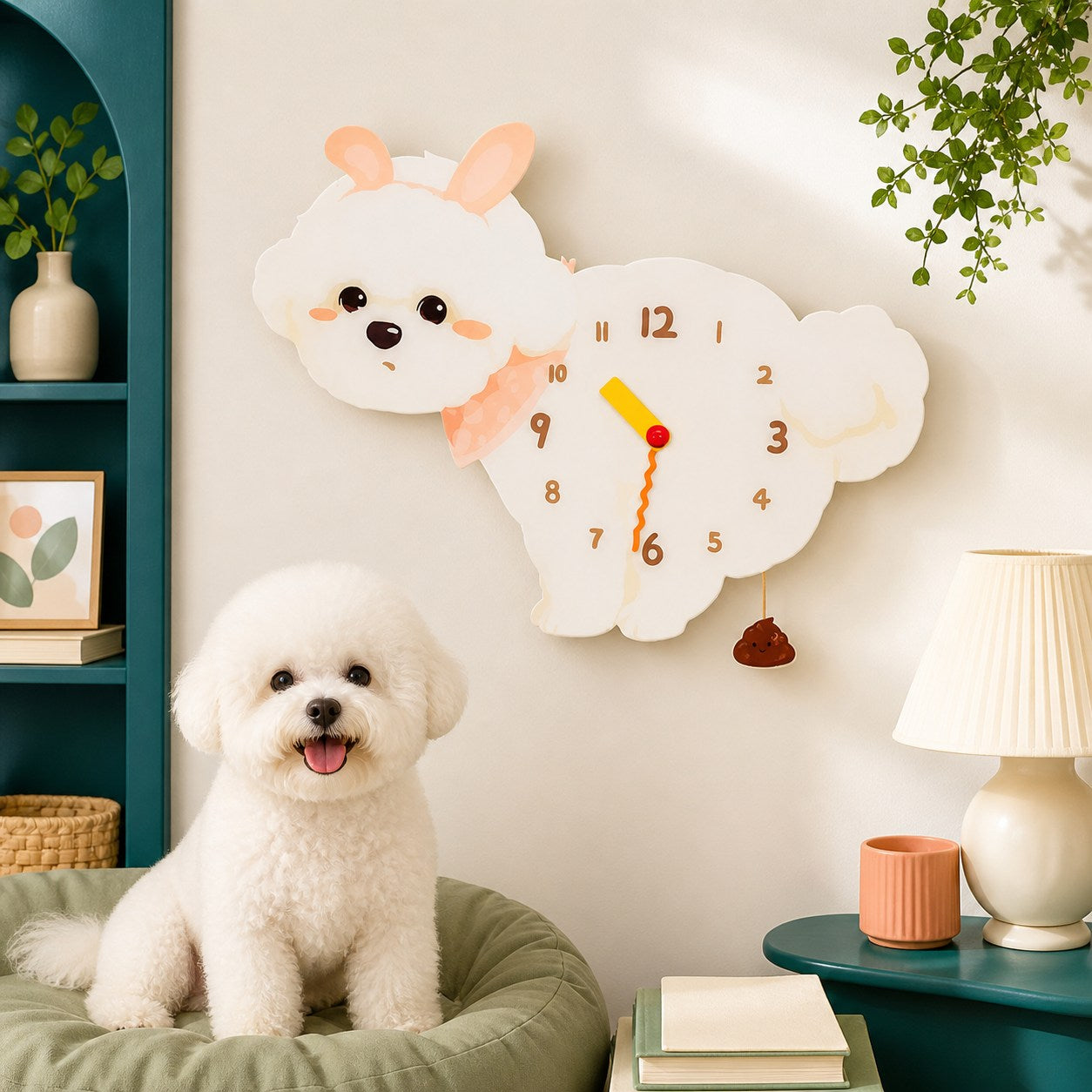 Bichon Petstify wall clock styled in a room