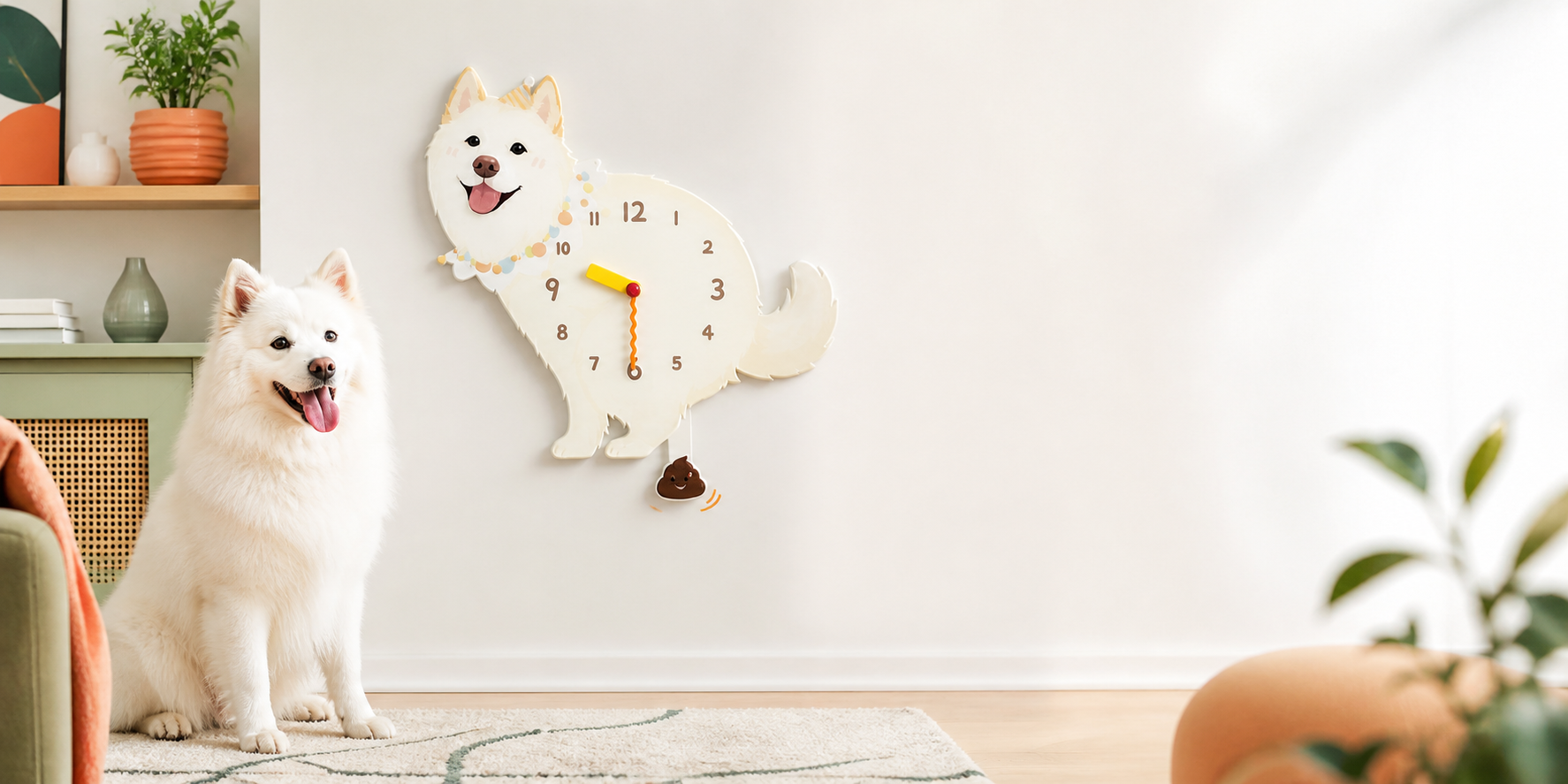 Petstify dog clock styled on a home wall
